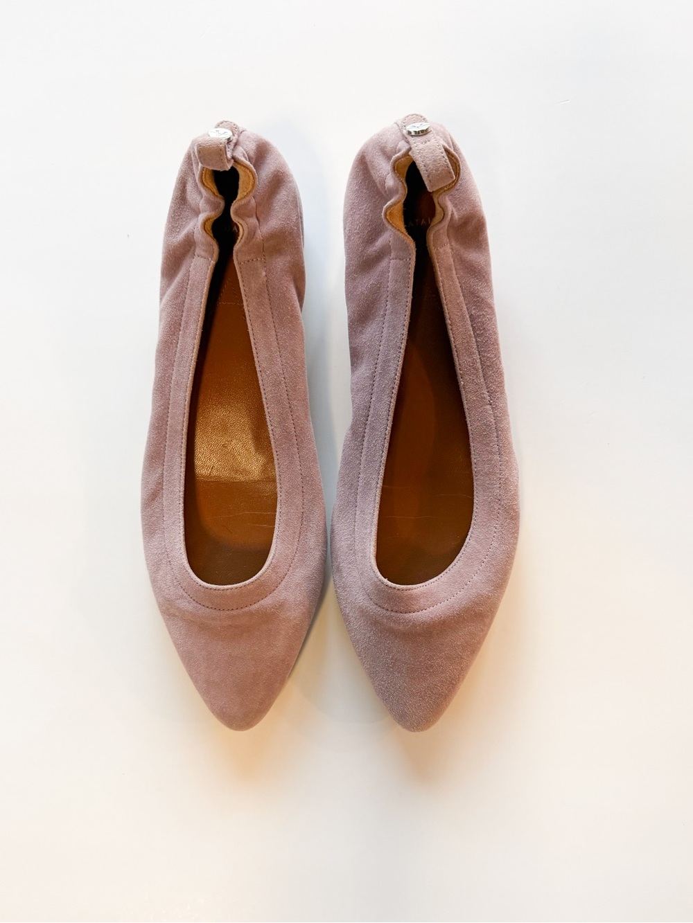 Aquatalia Pilara Weatherproof Suede Pointed-Toe Ballet Flats Blush Pink size 6